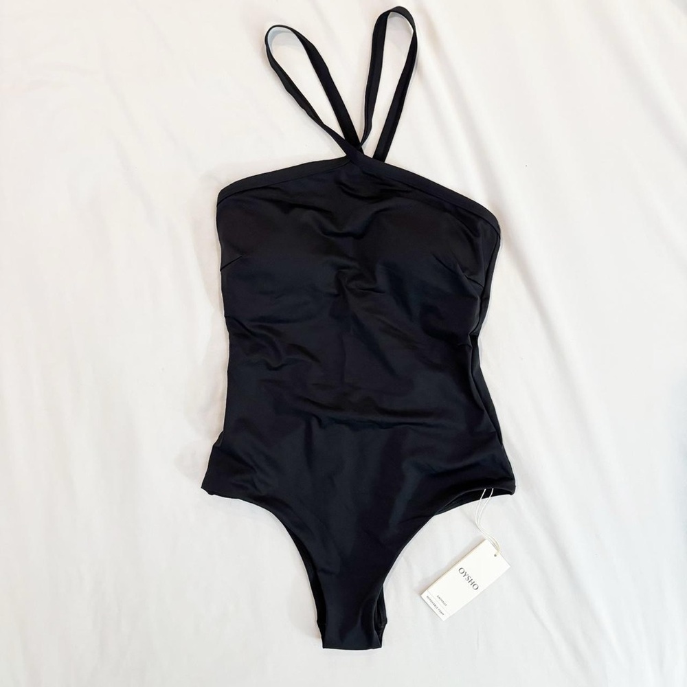 Women’s Black One-Piece Swimsuit with Strappy Shoulder